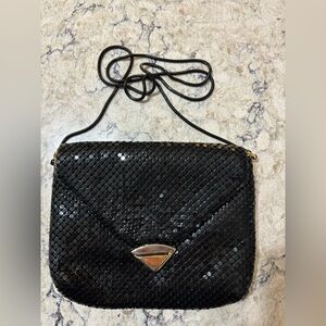 Chic Black Metal Sequin Crossbody Clutch with Gold Accents